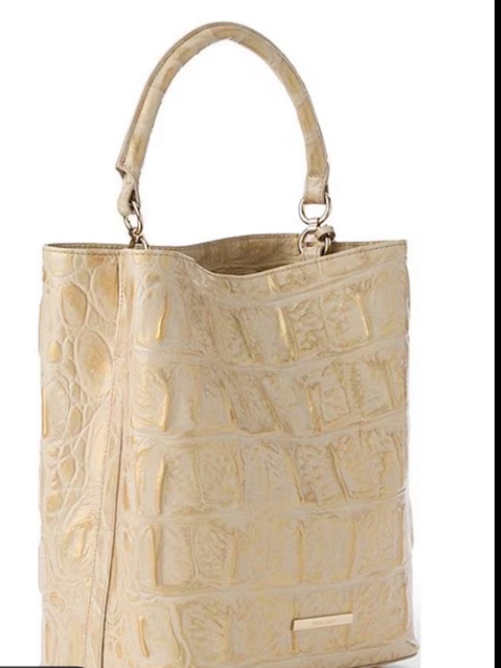 Brahmin Cream Croc-Embossed Leather Shoulder Bag with Detachable Strap.